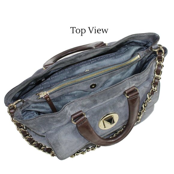 Kate Spade Wanderlust French Gray Suede Leather Chocolate Accent Shoulder Bag - Picture 10 of 12